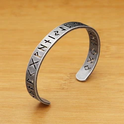 Vintage Stainless Steel Fashion Viking Runes Bracelet For Men Women Nordic Odin Letter Cuff Bangles Amulet Jewelry Dropshipping
