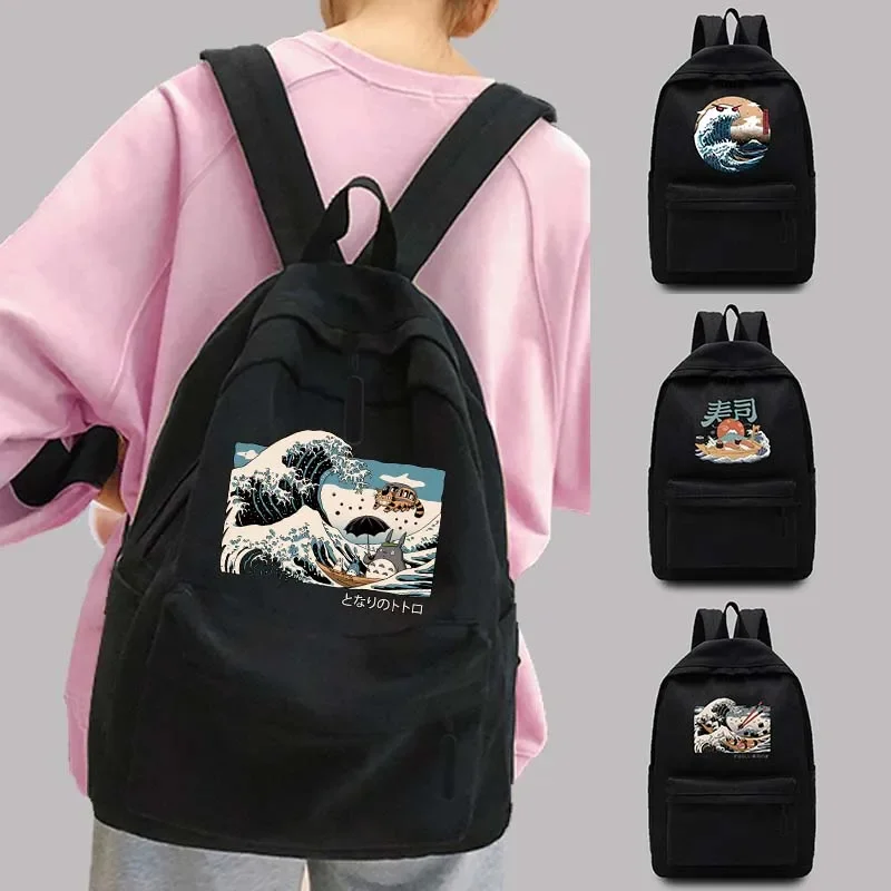 

Youth Unisex Travel Backpack Female College Student School Bag Wave Series Backpack Laptop Bags Commuter Sports Backpacks