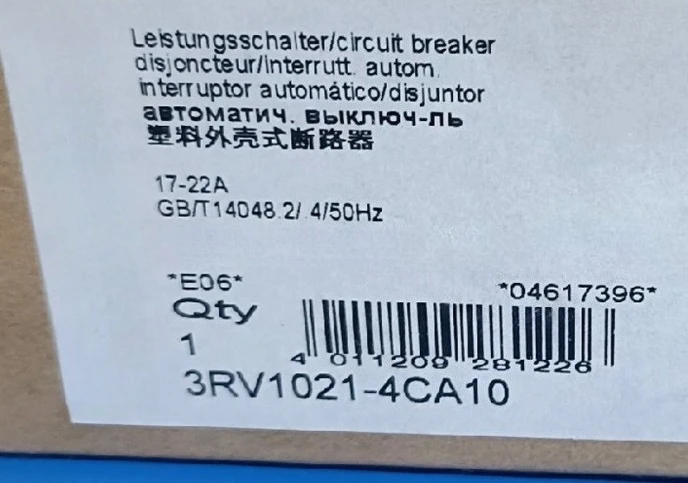 

Brand New Original 3RV1021-4CA10 3RV1021 4CA10 Motor Protection Circuit Breaker 3-Pole 17-22A 690VAC Fast Delivery