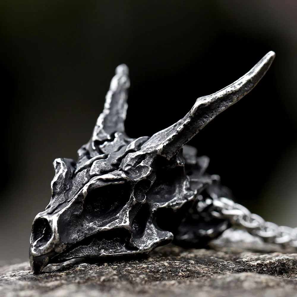 Neue Design Charms Viking Drachen Schädel Anhänger Halskette Herrenmode Biker Rock Punk Schmuck Antike Retro Kette Geschenk
