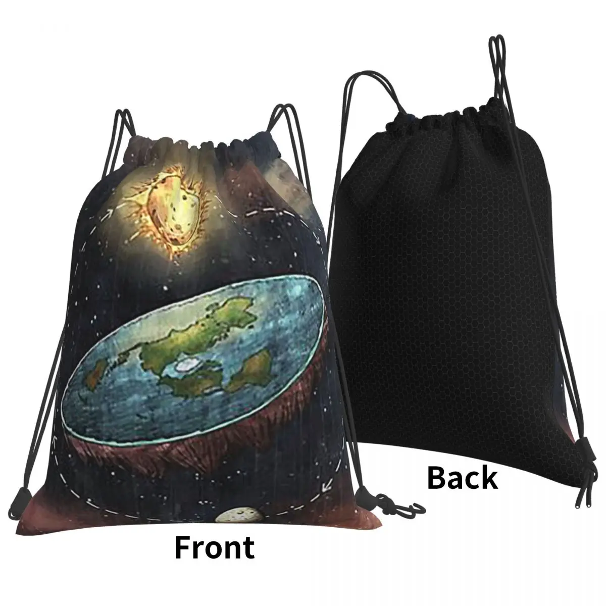 Flat Earth In Space Backpacks Casual Portable Drawstring Bundle Pocket Sports Bag Book Bags For Man Woman School