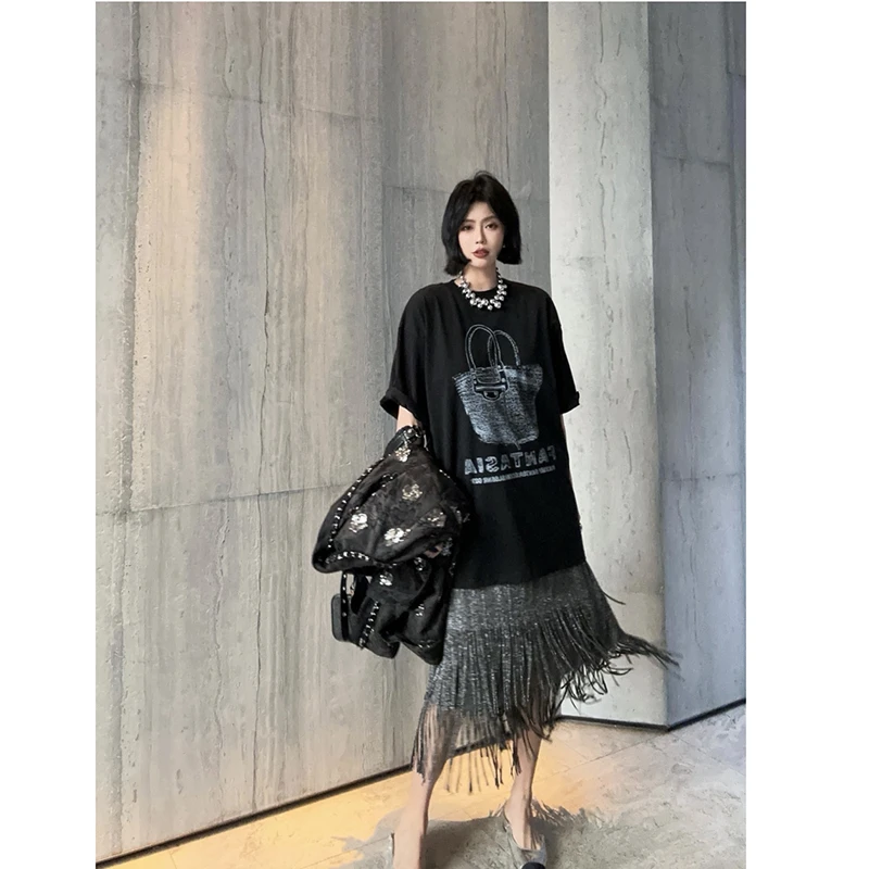 Mode 25 nouveauté été femmes décontracté ample taille haute a-ligne jupe gland désise mi-mollet bonne qualité jupes plissées T121