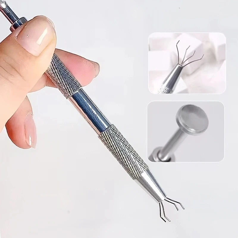 2Pcs Stainless Steel Nail Sponge Grabber Pen 4-Claw Bead Holder Pick Up Tool for Nail Art Gradient Blush Effect Manicure DIY