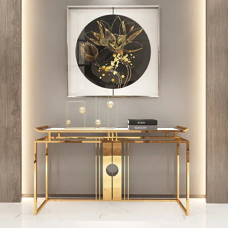 

Luxury Stainless Steel Marble Porch Table Club Hotel End View Table Porch Cabinet Corridor Porch Table
