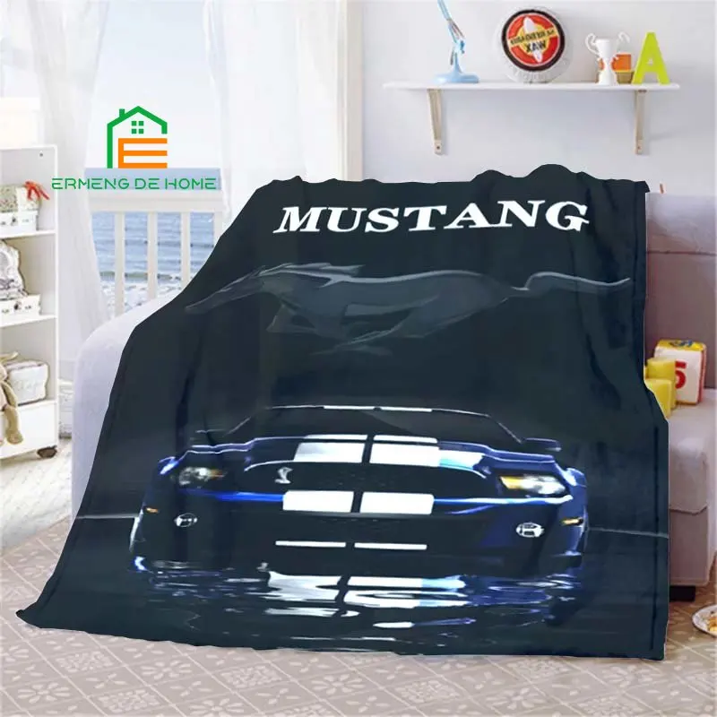 Mustang Ford Car Pattern Throw Blanket Warm Blanket for Home, Picnic, Travel, Office,Plane for Adults, Kids, Elderly 6 Sizes