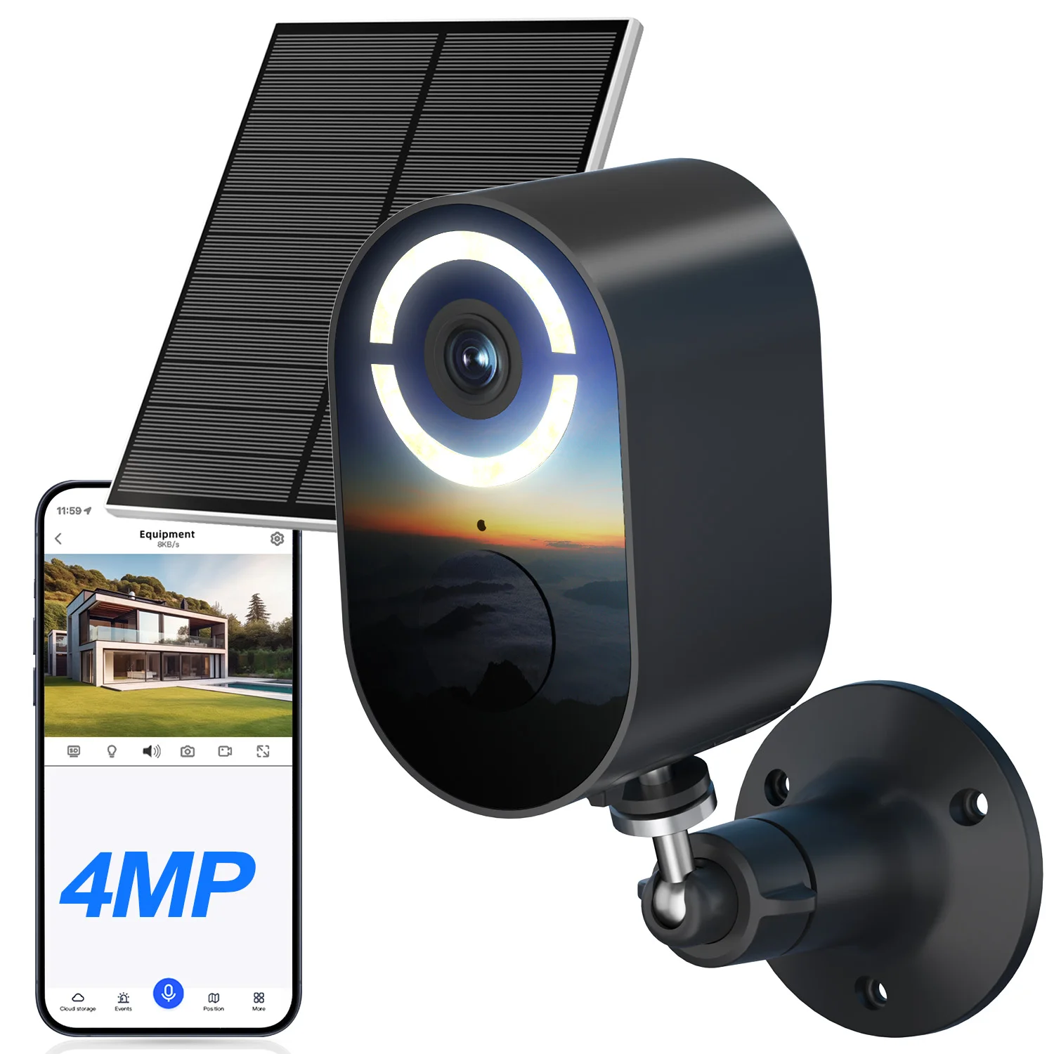 WESECUU WiFi Camera Solar Outdoor Wireless Battery Powered Bullet Security Camera PIR Motion Alarm Cloud Storage Two Way Audio