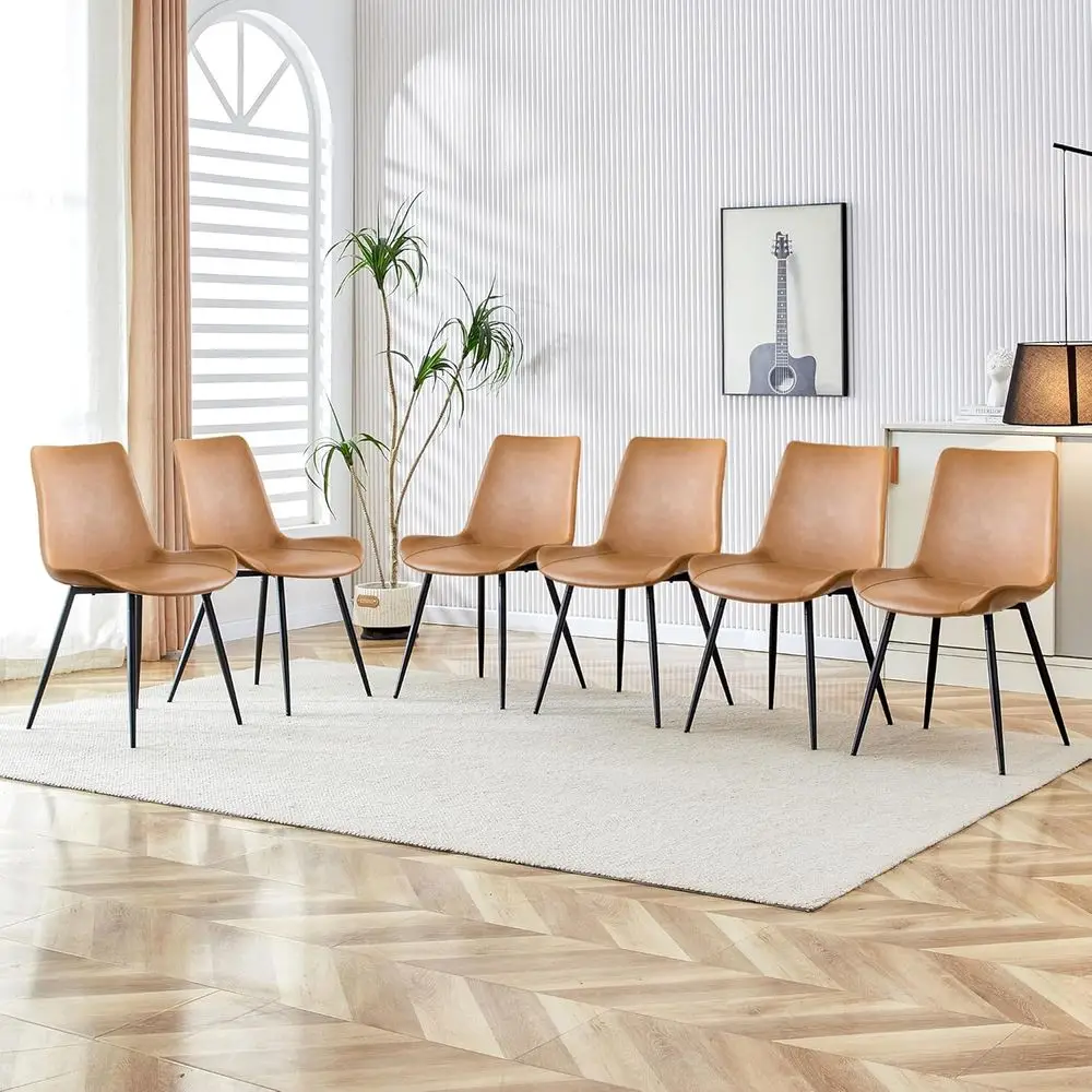 

Brown PU Leather Dining Chairs with Metal Legs, Set of 6 for Home and Restaurant Use