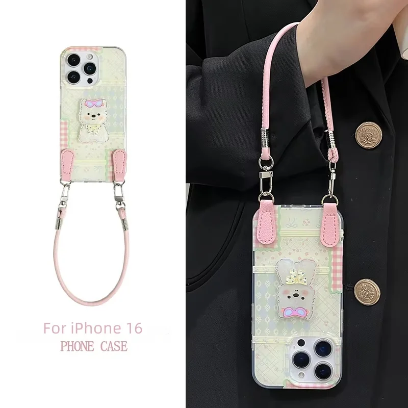 

Портативный чехол West Highland с ромбовидным узором для iPhone 15pro, чехол Apple i16promax, двухслойный 14pro, iPhone13, через плечо