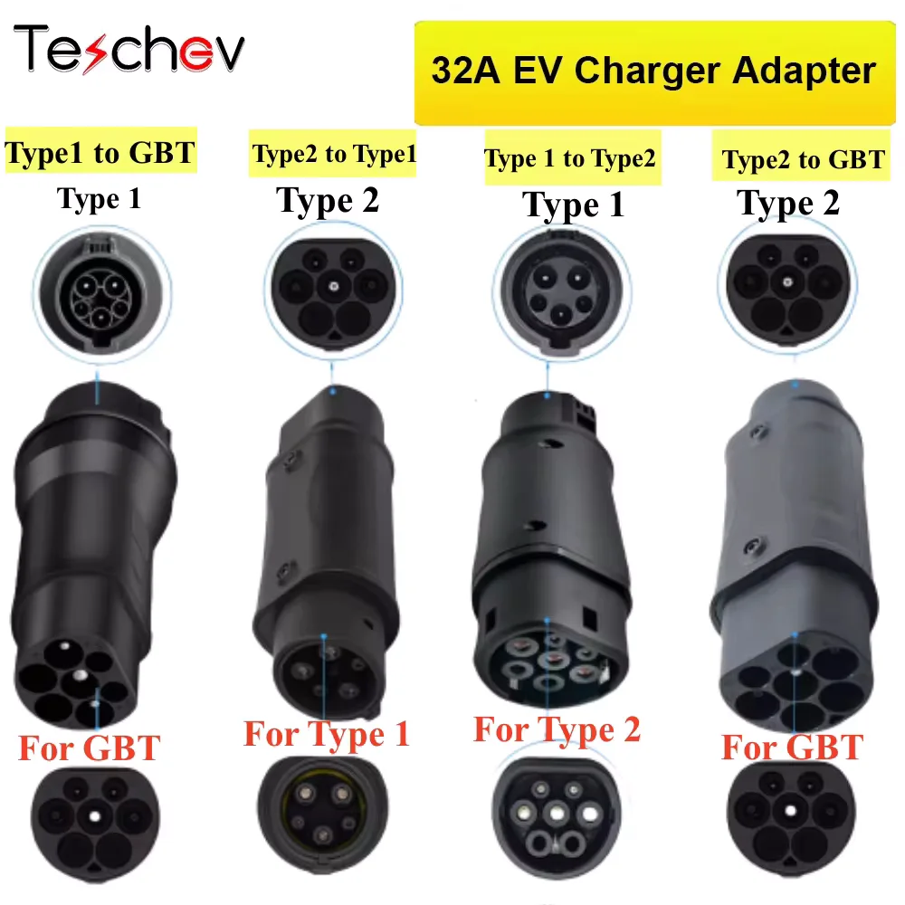 Conector de carga de vehículo eléctrico tipo 2 a tipo 1 J1772 EV adaptador tipo 2 a GBT EVSE cargador tipo 1 a GBT EV adaptador