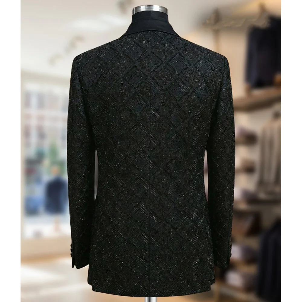 

Luxury Metallic Beaded Velvet Wedding Suits For Men Customized Groom Tuxedos Male Prom Blazers Terno Masculinos Completo