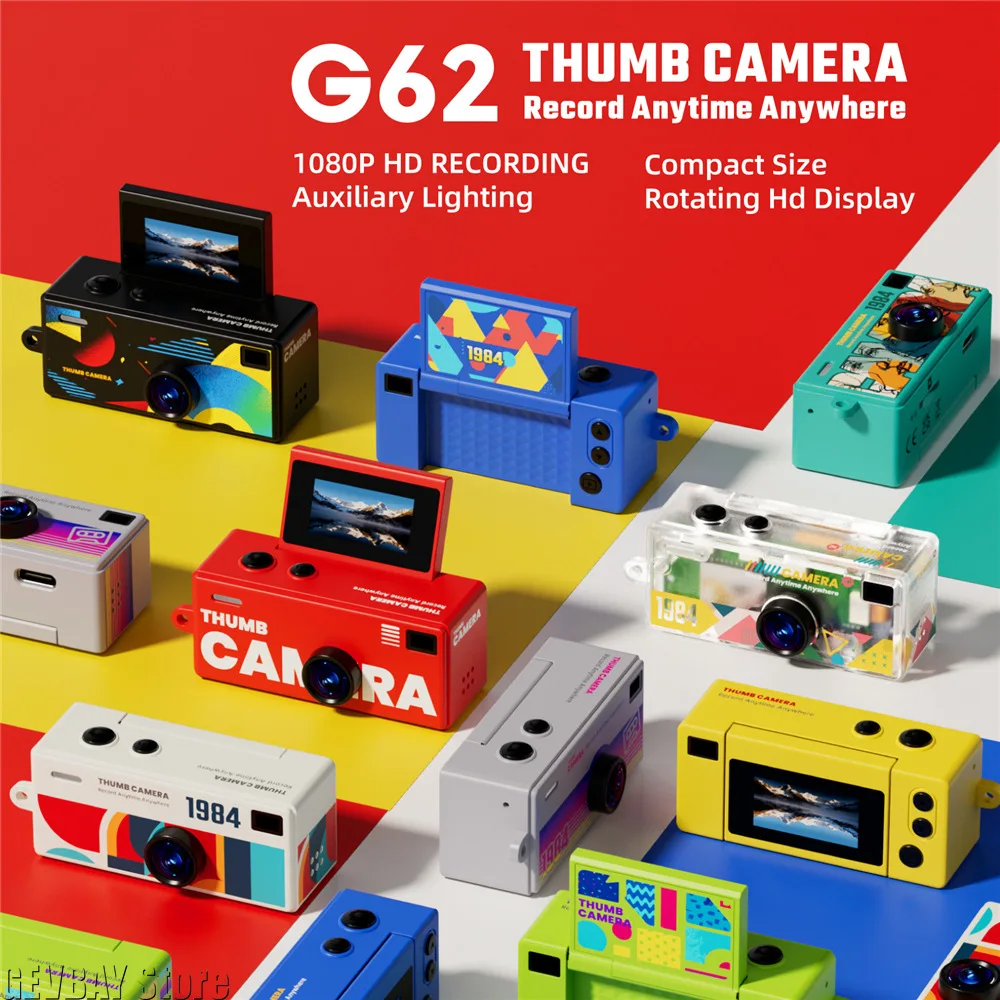 G62 Retro Mini Keychain Thumb Camera 1080P HD Recorder Built-in Flash Outdoor Sports Camera Video Shooting Children Camera 2026