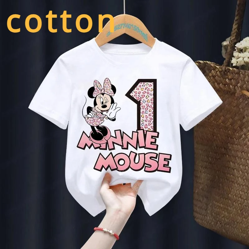 Kawaii Number 1-12 Disney Cotton T Shirts Anime Cartoons Clothes Kid Girl Boy Top Tee Shirt Summer Minnie Mouse Children T-shirt