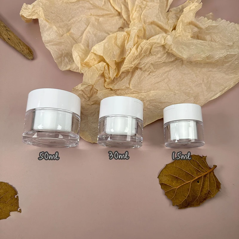 جرة كريم فارغة زجاجة محلول قابلة لإعادة الملء مع ملعقة 15/30/50 جرام جرة مضخة بدون هواء إعادة الملء زجاجة كريم أكريليك زجاجة فارغة