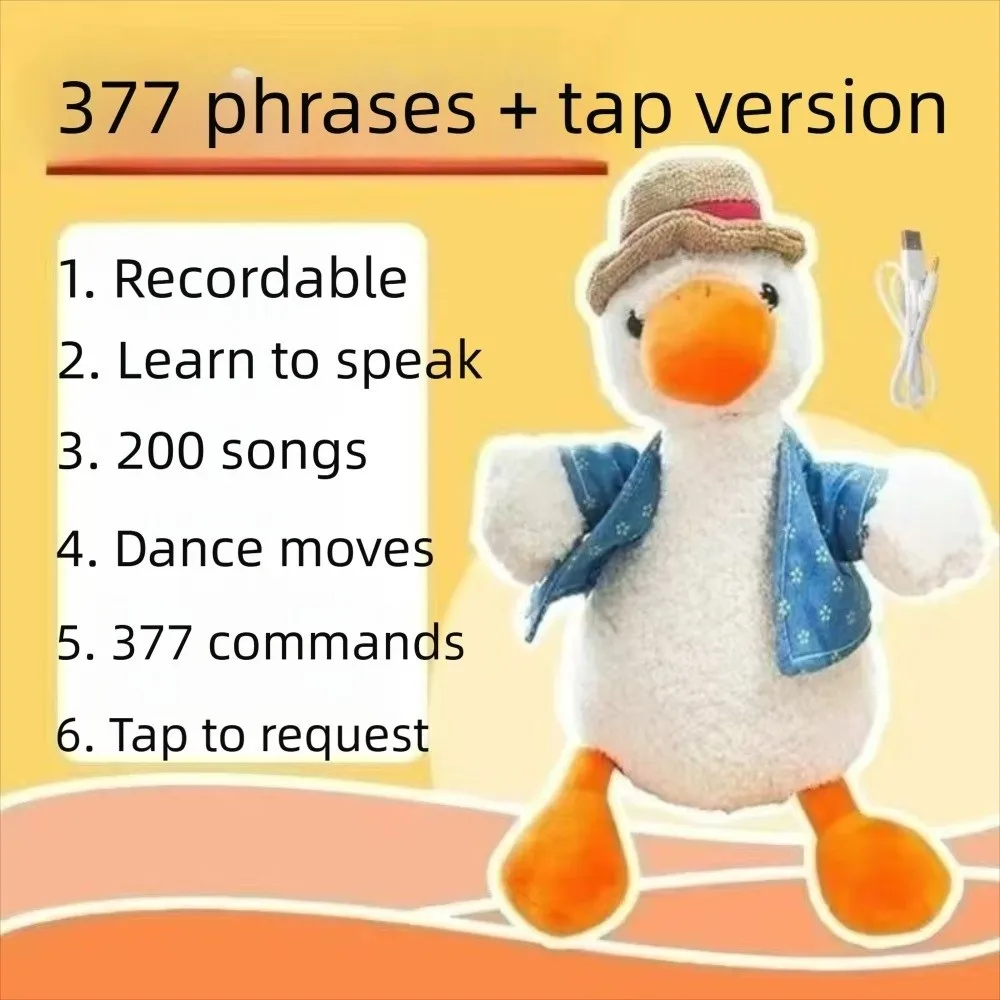 

Plush Material Electric Plush Duck Repeating Feature Recording Capability Learning To Speak Toy Electric Function