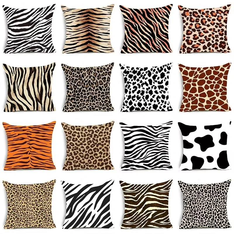 Animal Print Throw Pillow Case - Leopard Tiger Zebra Cow Snake Pattern Cushion Covers for Home Sofa Chair Decorative Pillowcases