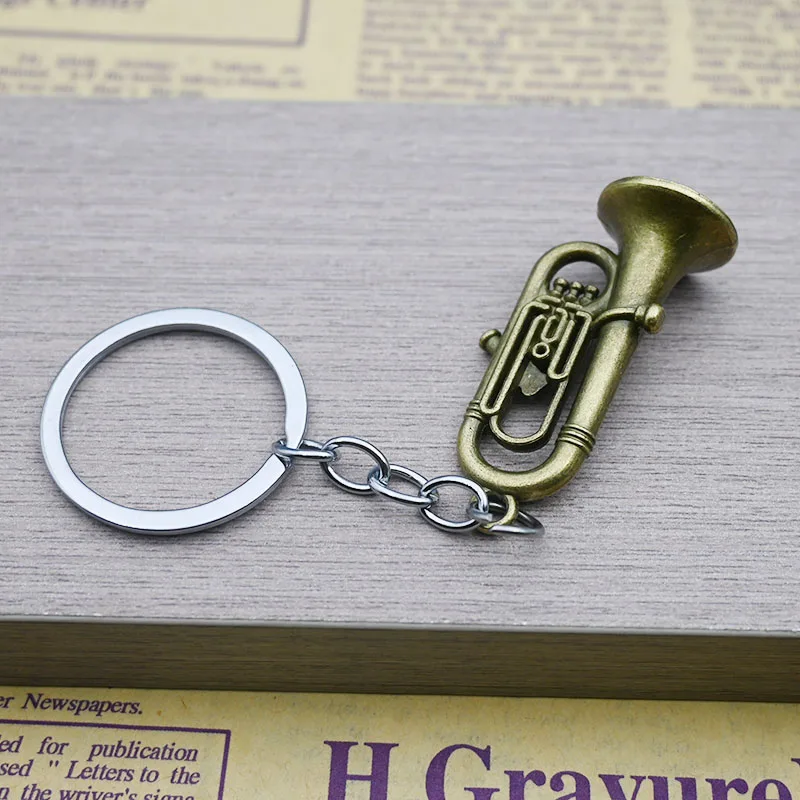 Trompete tuba chaveiro saco decoração instrumento musical música temático presentes para amantes da música chaveiros retro metal saxofones em miniatura