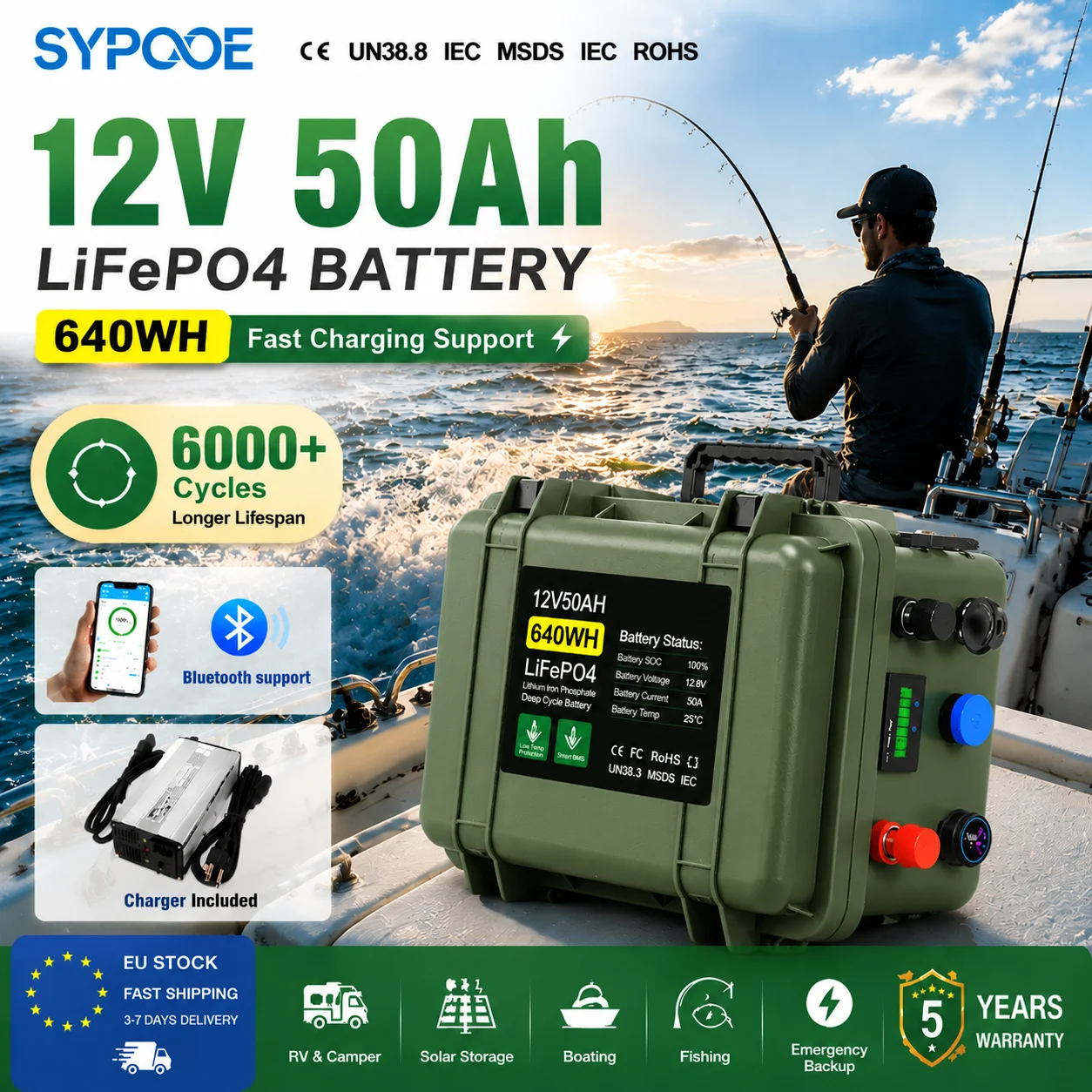 100AH Lifepo4 Batterie Akkumulator 12V 24V 50AH 150AH 200AH Solarbatterie Lithium Tragbar Outdoor Marine Camping Klasse A Zelle