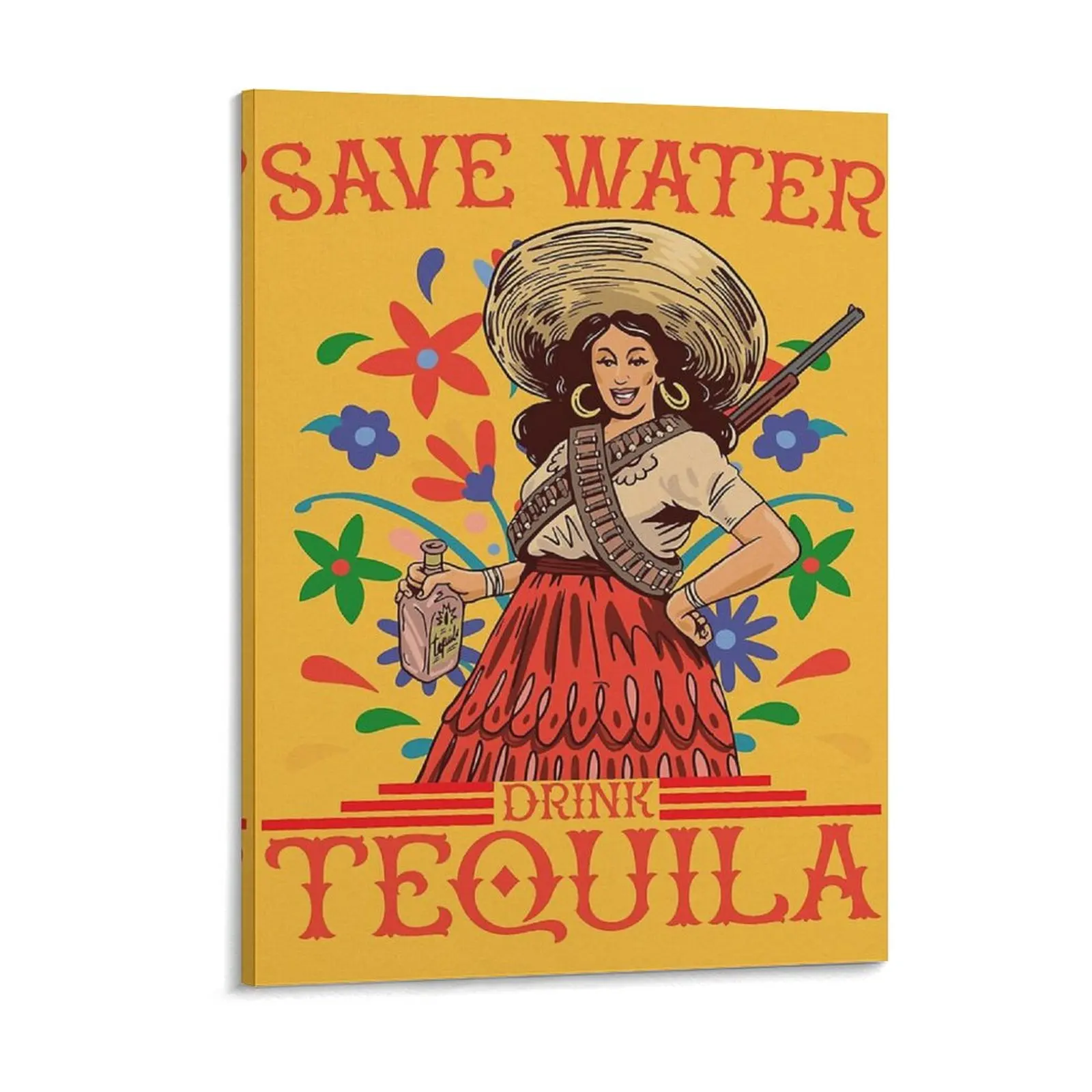 Save Water Drink Tequila Funny Mexican Tequila Woman Art Canvas Painting Pub Personalized Framed Wall Paintings