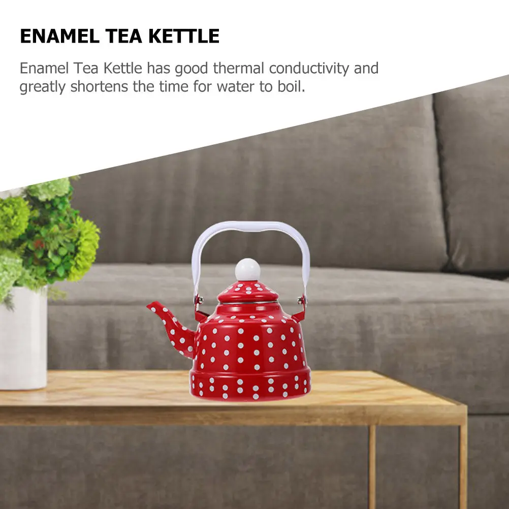 

Enamel Tea Kettle Vintage Style Water Boiling Pot For Stovetop Gas Electric Induction Cooker Kitchen Essential Household Hotel
