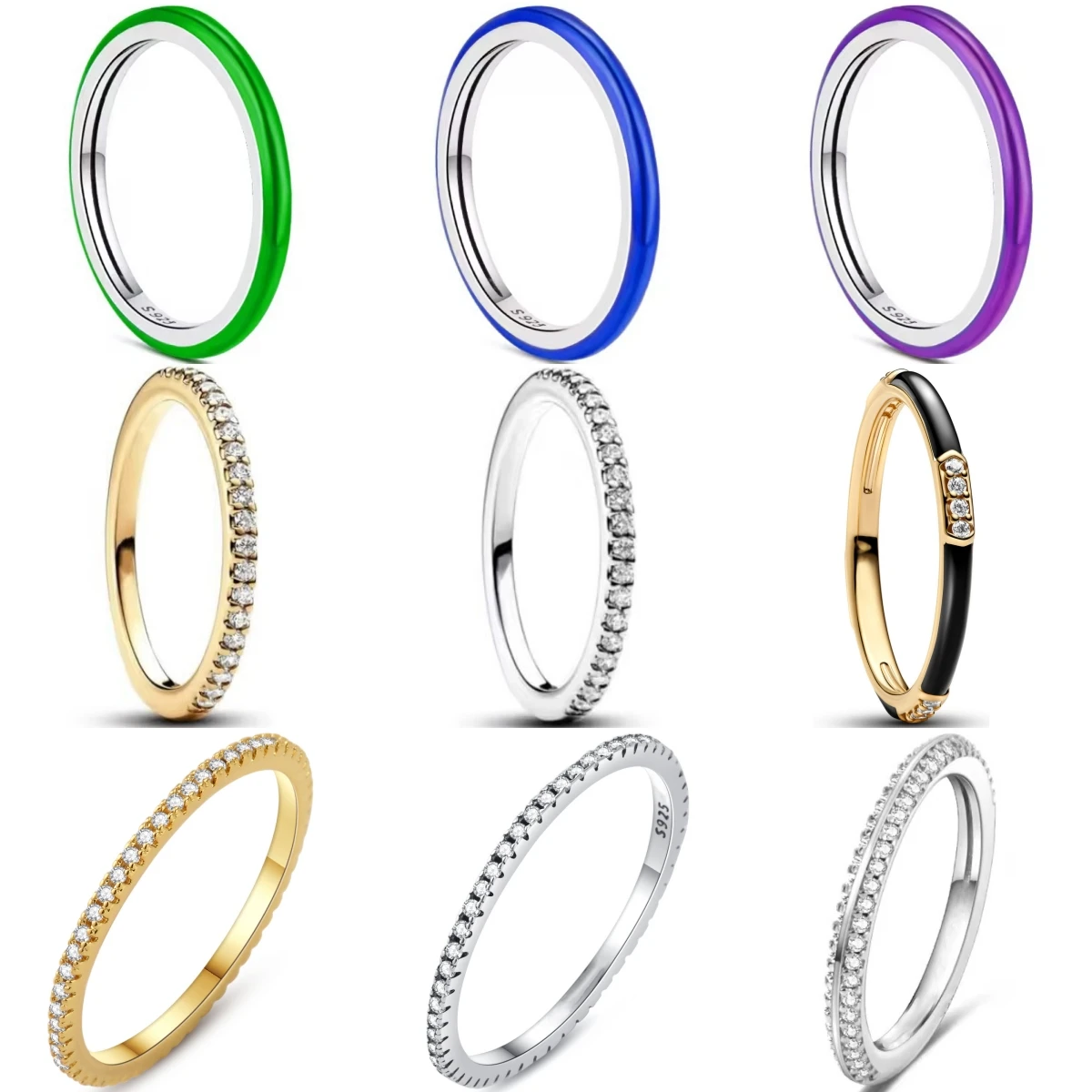 New 925 Sterling Silver Blue Purple Green Charm Women Rings Fine Jewelry Fashion Woman Gifts Wedding Accessories