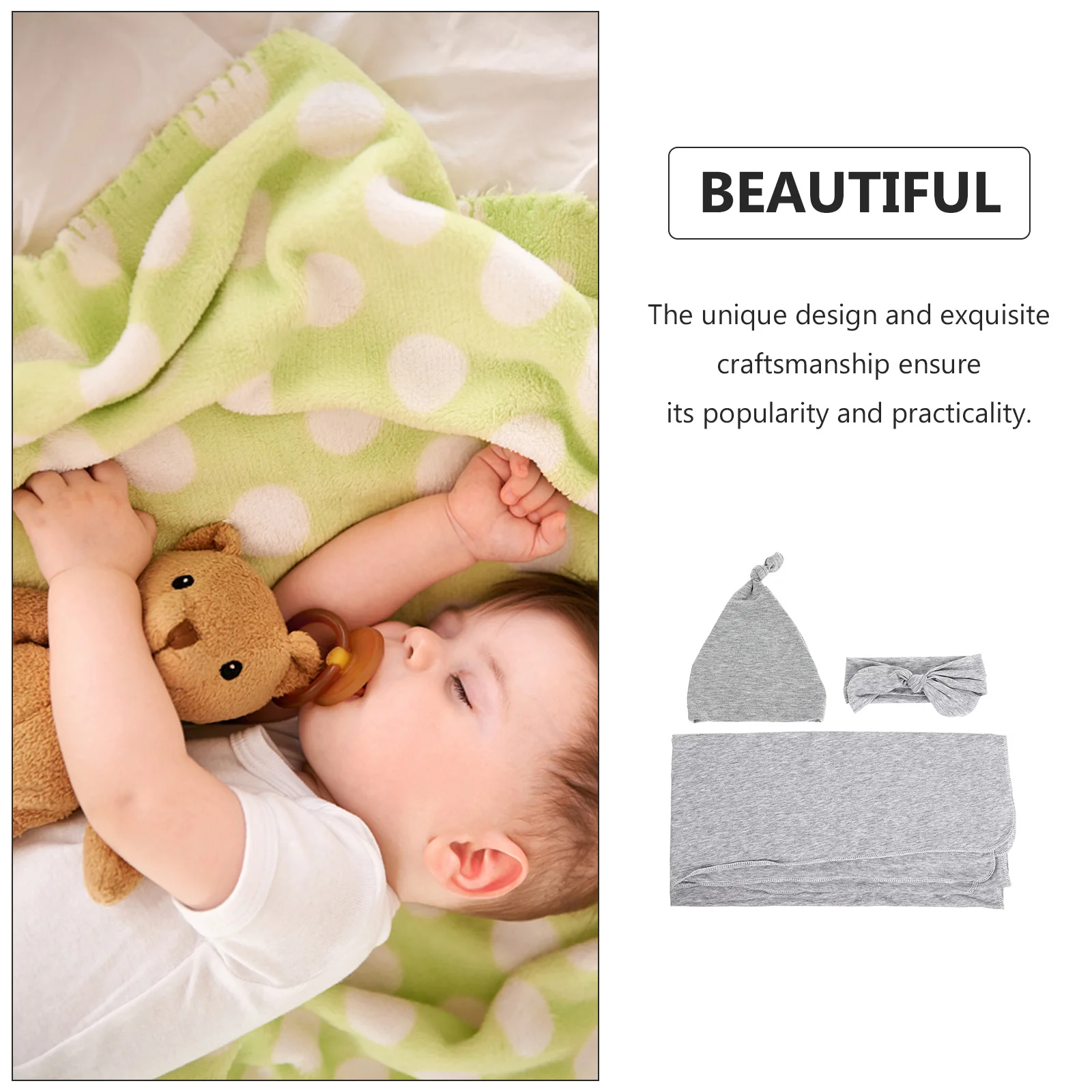 1セットの綿帽子、手袋、靴下セット、快適な日常着、柔らかく通気性のある生地、グレーの受け取り