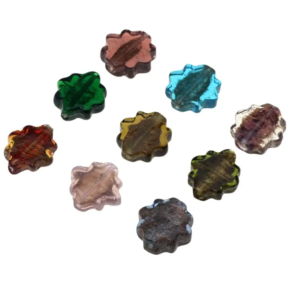 

3-6Pcs/Lot Leaf-shaped Handmade Flower Gold Sand Lamp Glass Handicraft Beads Necklace Bracelet Jewelry Making Discovery DIY