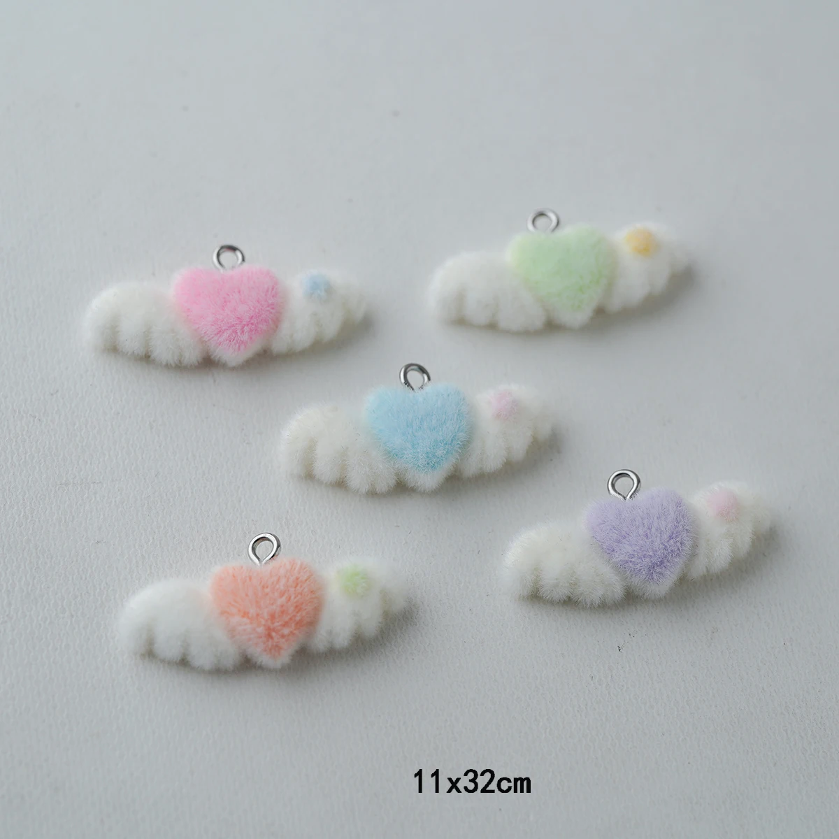 30pcs Cute Flocked resin heart-shaped wings Charms Pendant for DIY Earring keychain phone chain Accessories making