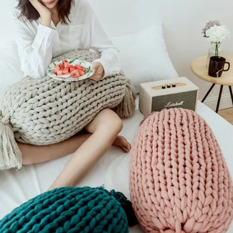 Cross-border creative candy futon pillow waist rests Nordic design handmade woolen sofa cushion cushion solid color cushion