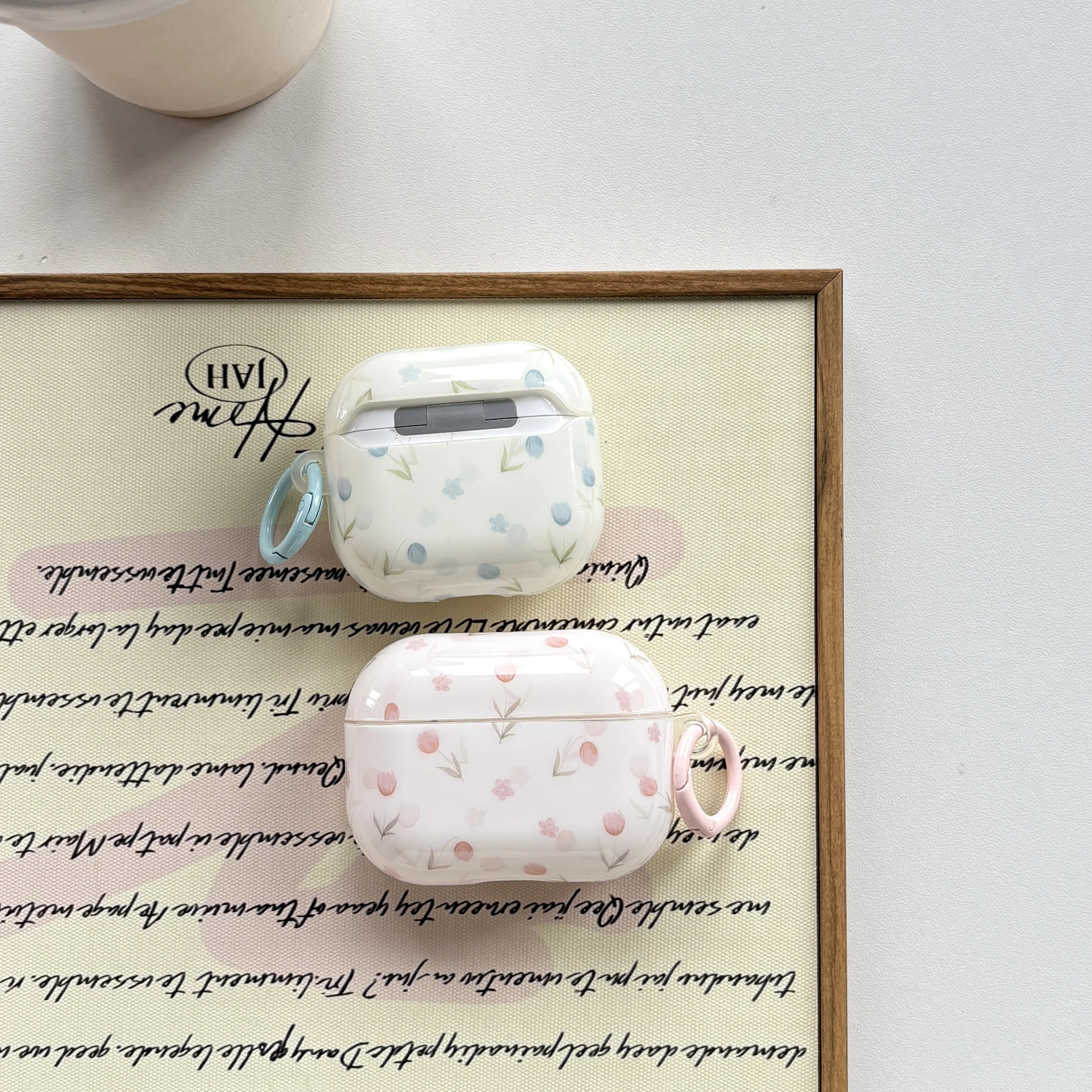 French Minimalist Blue Pink Tulip Flower Pattern Protective Earphone Cover Case For AirPods 1 2 3 4 5 Pro Pro2 Pro3