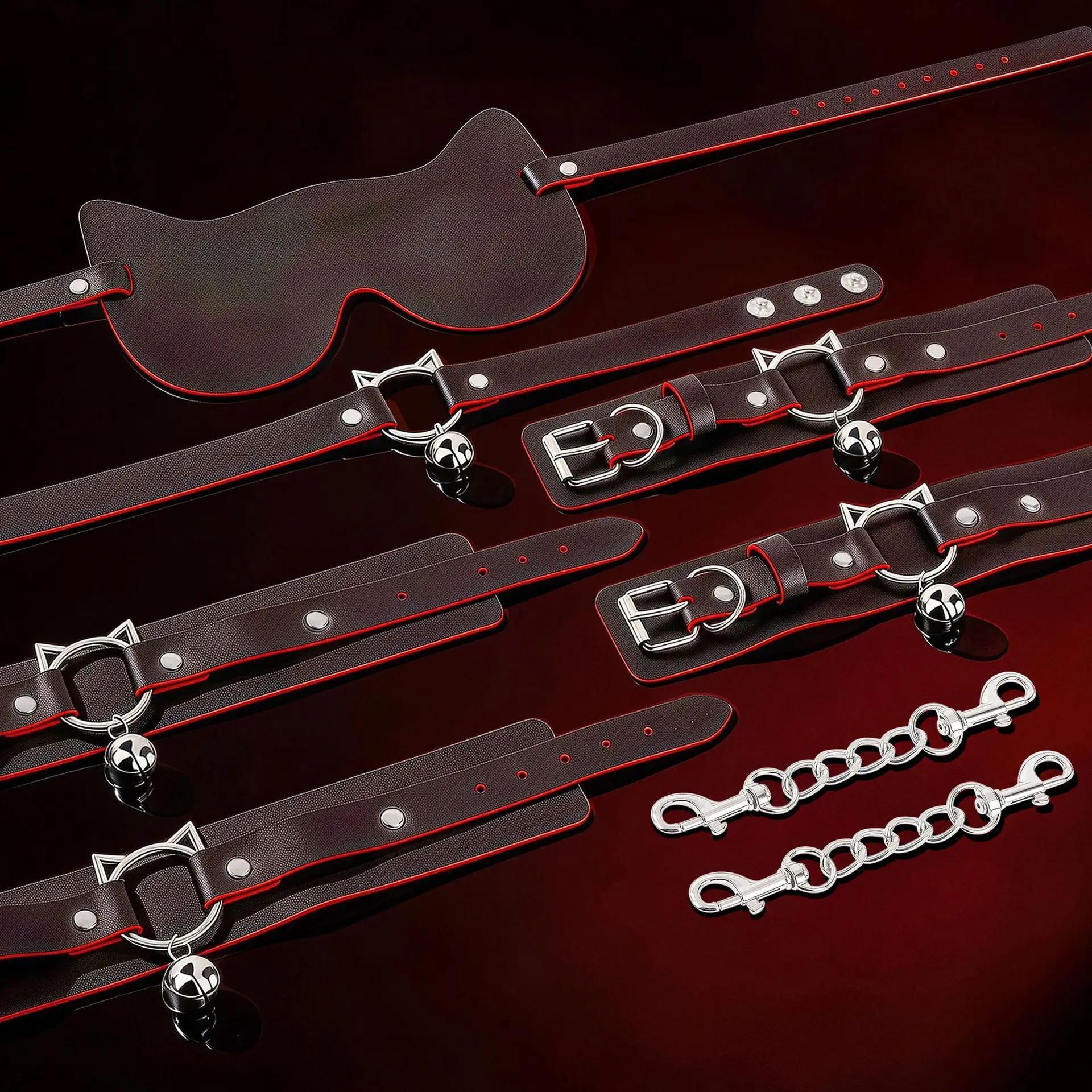 Kitten Play Set BDSM Bondage Gear Cat Mask Choker Collar with Bell Handcuffs Ankle Cuffs Slave Role Play Sex Toy for Women view 5