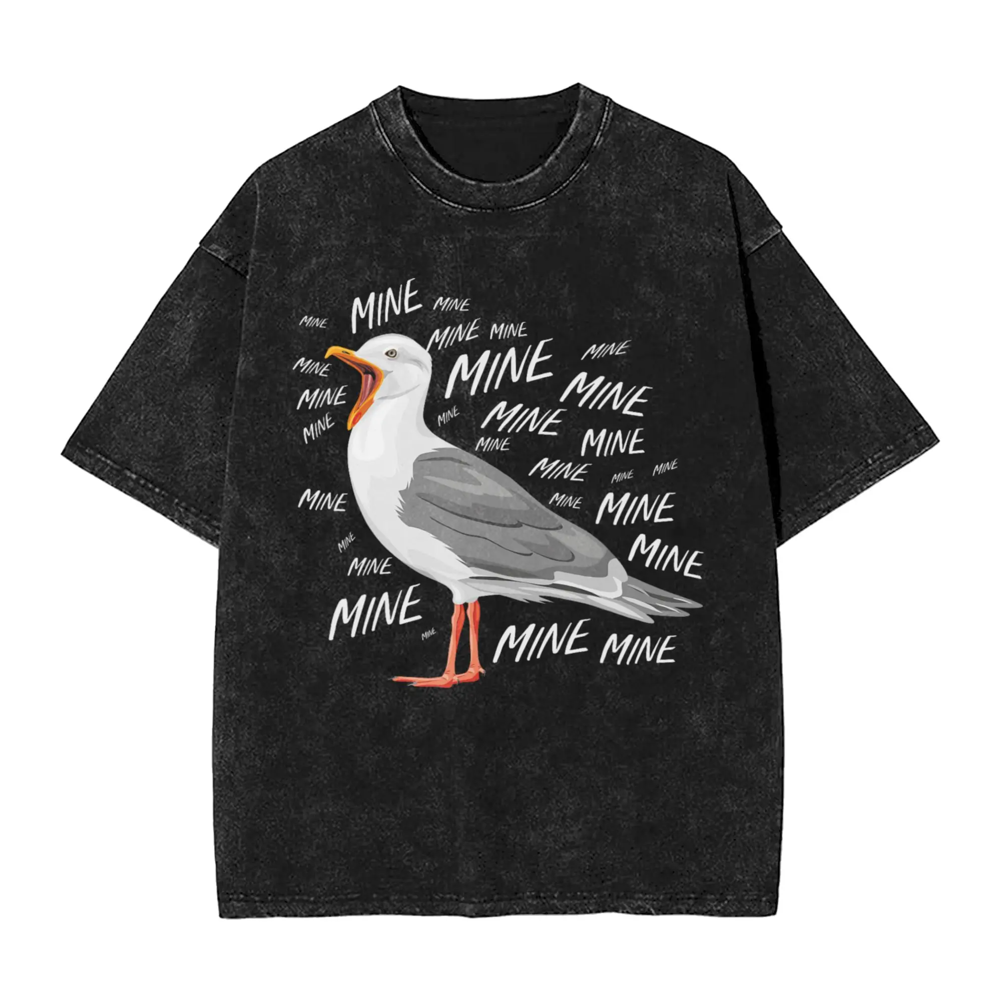 Summer Funny Seagull Mine  Washed T Shirt Outfit Harajuku T-Shirts  for Men Women Tee