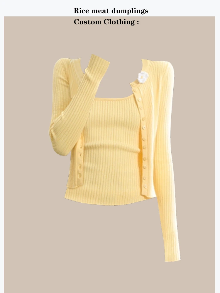 

Korean Style Slim Fit Long Sleeve Knitted Cardigan Coat Short Length Button Detail Fashion Outerwear for Women Autumn Season