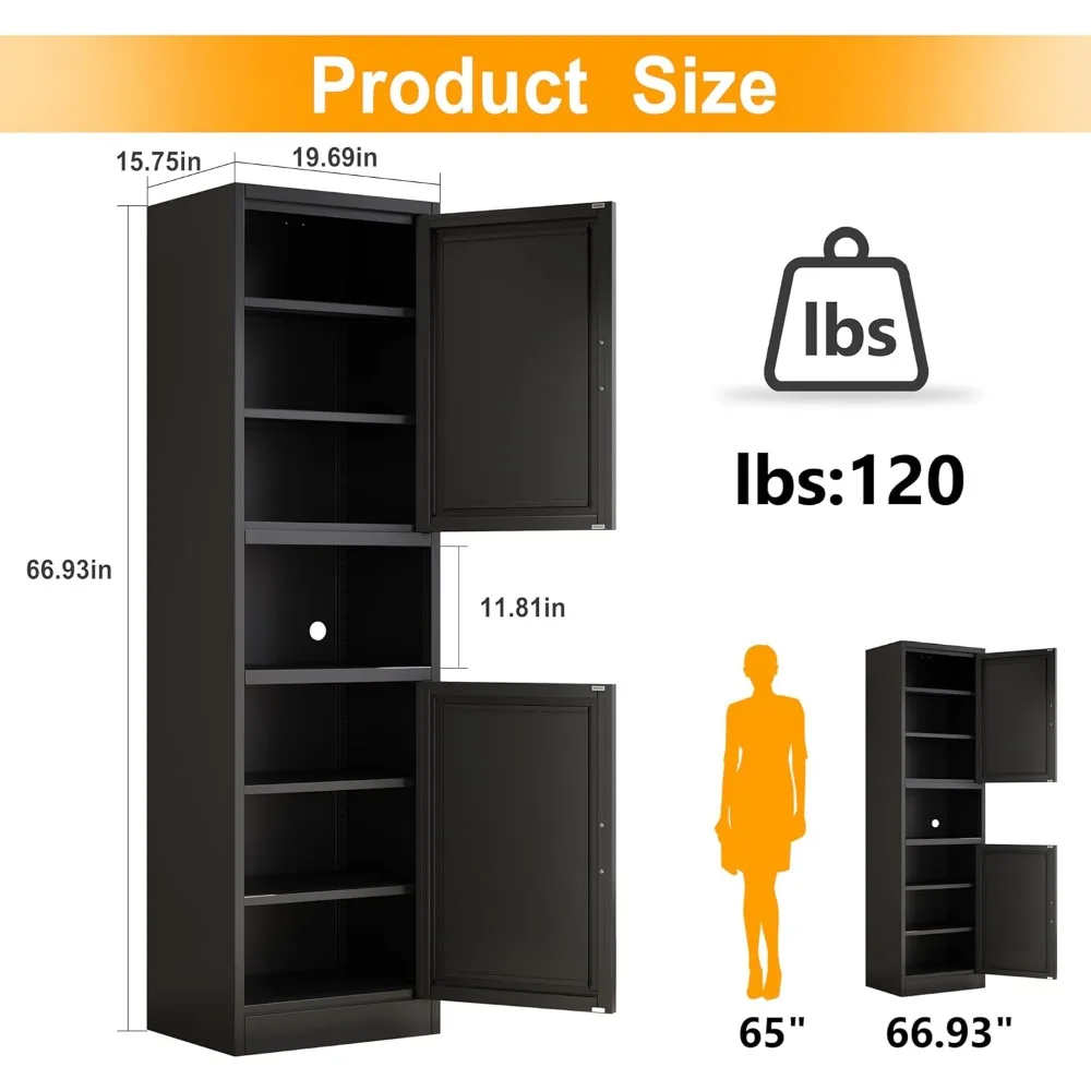 خزانة تخزين ضيقة طويلة 66.93 بوصة ارتفاع خزانة حمام طويلة خزائن مخزن معدنية