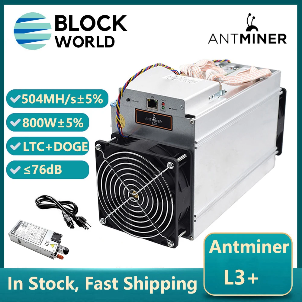 ANTMINER L3 + (con fuente de alimentación) Scrypt Litecoin Miner 504MH/s Crypto LTC Doge Coin Mining Rig ASIC LTC Miner Doge Miner Antminer L3 Plus
