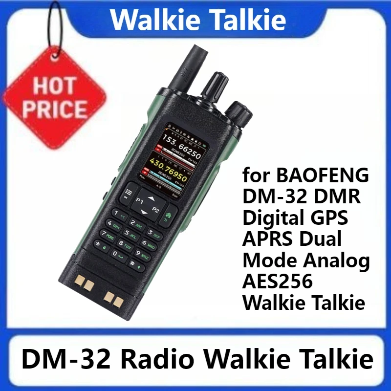 Black Green NOAA AM FM Type-C Charge TDMA Radio Walkie Talkie DM-32 DMR Digital GPS APRS Dual Mode Analog AES256