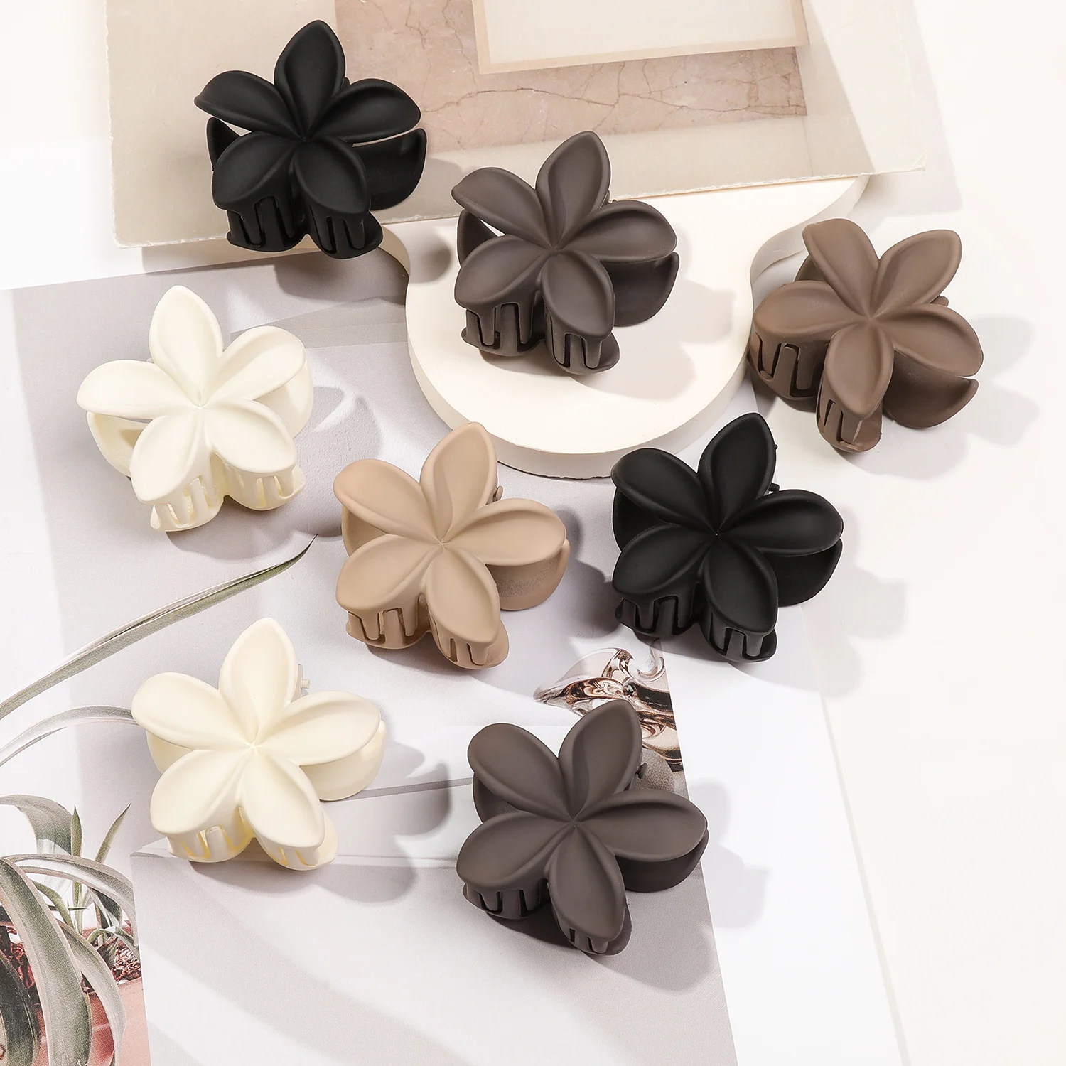 8Pcs Small Neutral Colors Matte Flower Hair Clips for Girl,Fancy Hair Claw Cute Hair Pins Hair Accessories for Women