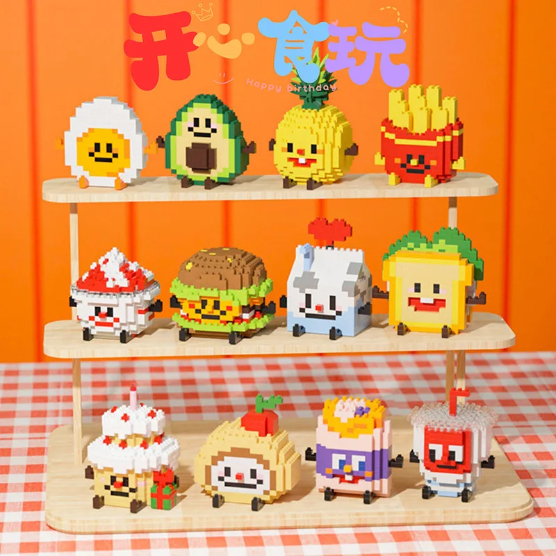 Mini Food Model Building Blocks for Children Creative Expert Hamburger, Fries Bricks Educational Assembly Toys, Desktop Ornament