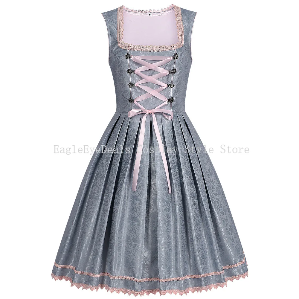 

Adult German Munich Oktoberfest set Bavarian print strap dress maid suit renaissance costume women halloween
