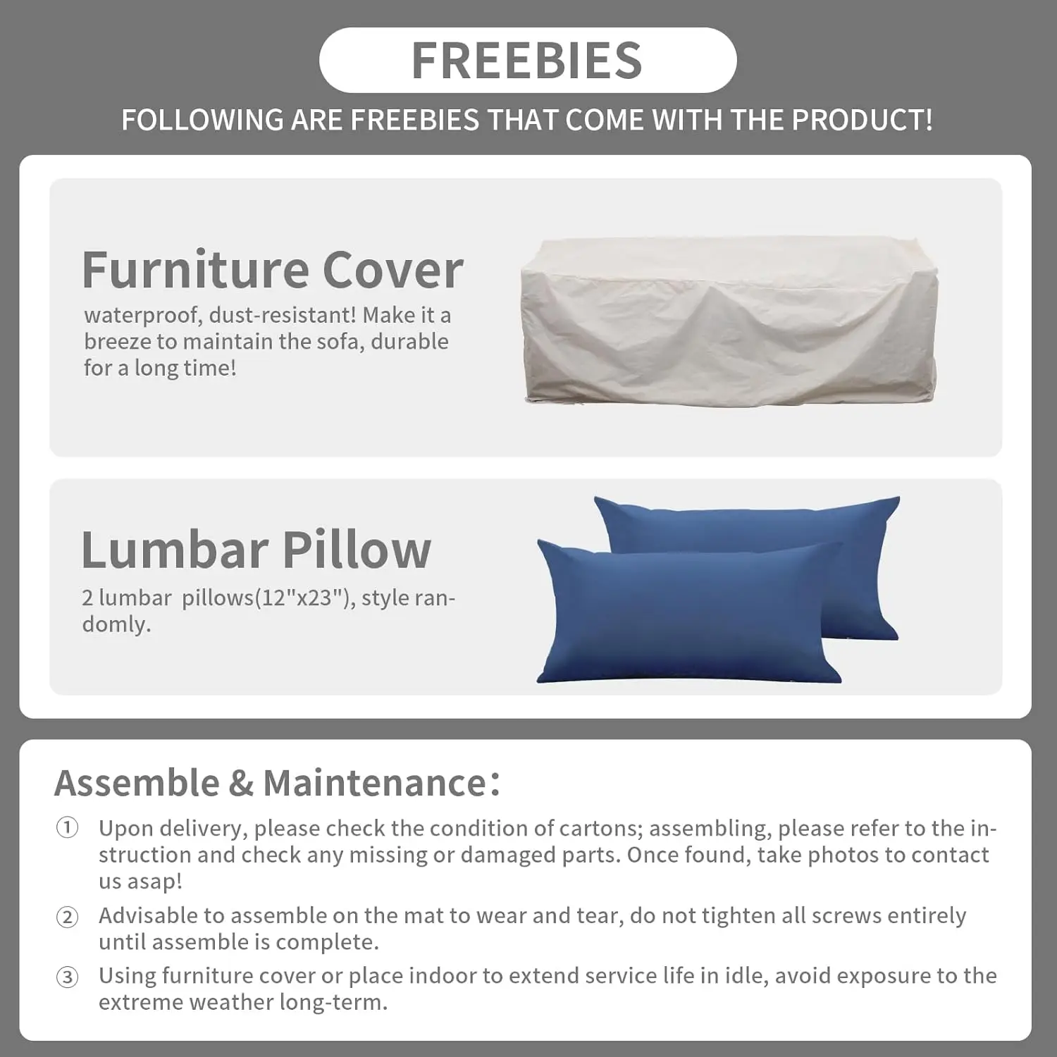 أثاث خارجي، أريكة ذات 3 مقاعد، مقعد عميق، مسند ظهر عالي، غطاء مقاوم للماء، وسائد مضادة للانزلاق، أزرق داكن