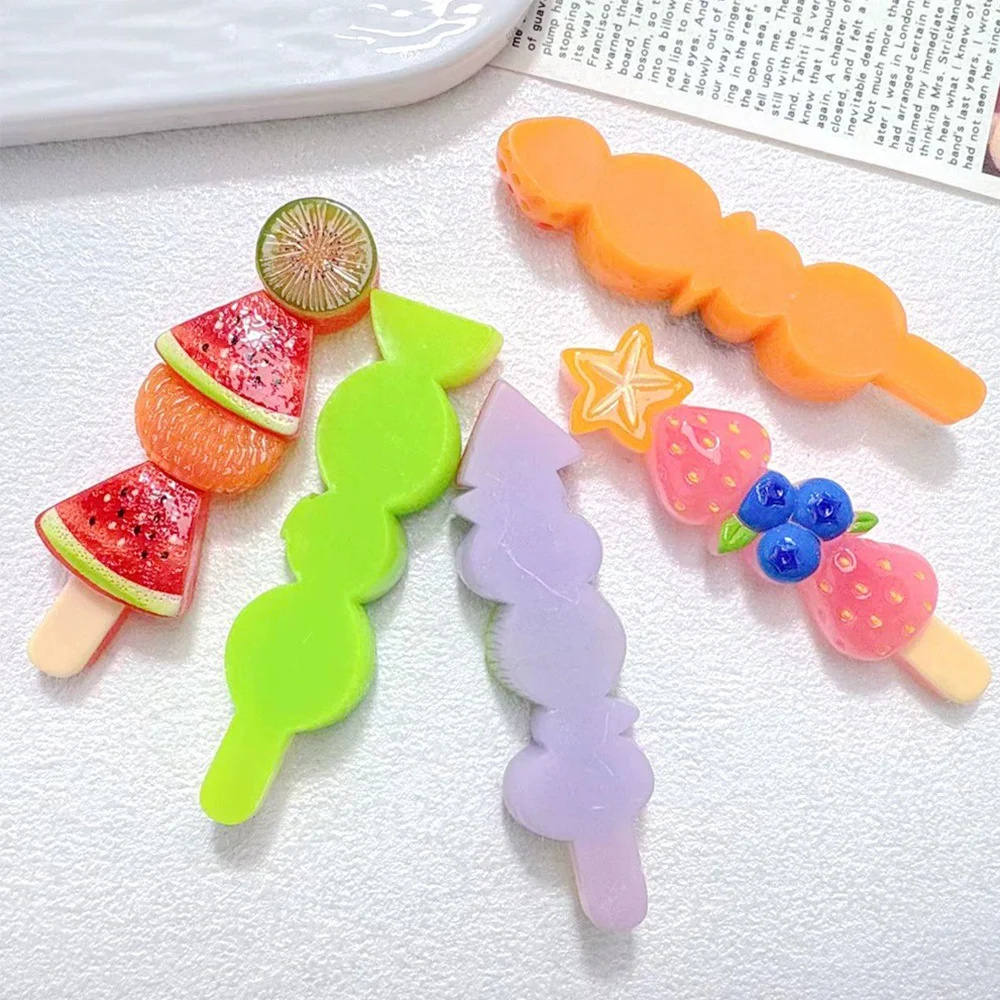 2PCS Fruit Skewers Series Miniature Flat Back Resin Cabochons For Hairpin Scrapbooking DIY Home Decor Craft Accessories