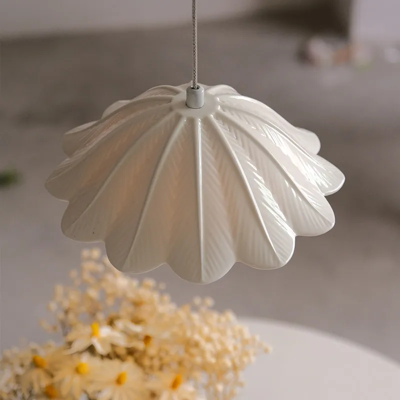 French antique feather pendant light bedroom living room dining room bedside ceramic flower bud small pendant light