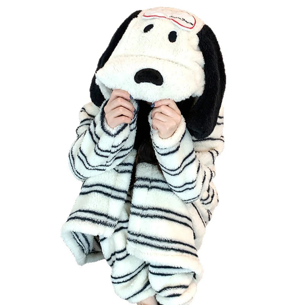 

Черно-белая полосатая собака, фланелевой пижамный комплект с капюшоном для косплея, женская милая ночная рубашка с героями мультфильмов, мягкая теплая ночная рубашка, ночная рубашка