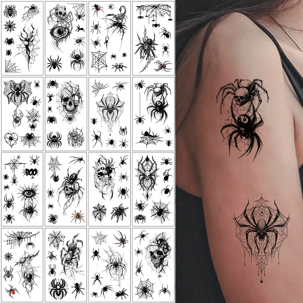 

10 листов Хэллоуин паук наклейки для тела водостойкая поддельная татуировка для женщин мужчин временные татуировки наклейки для Хэллоуина
