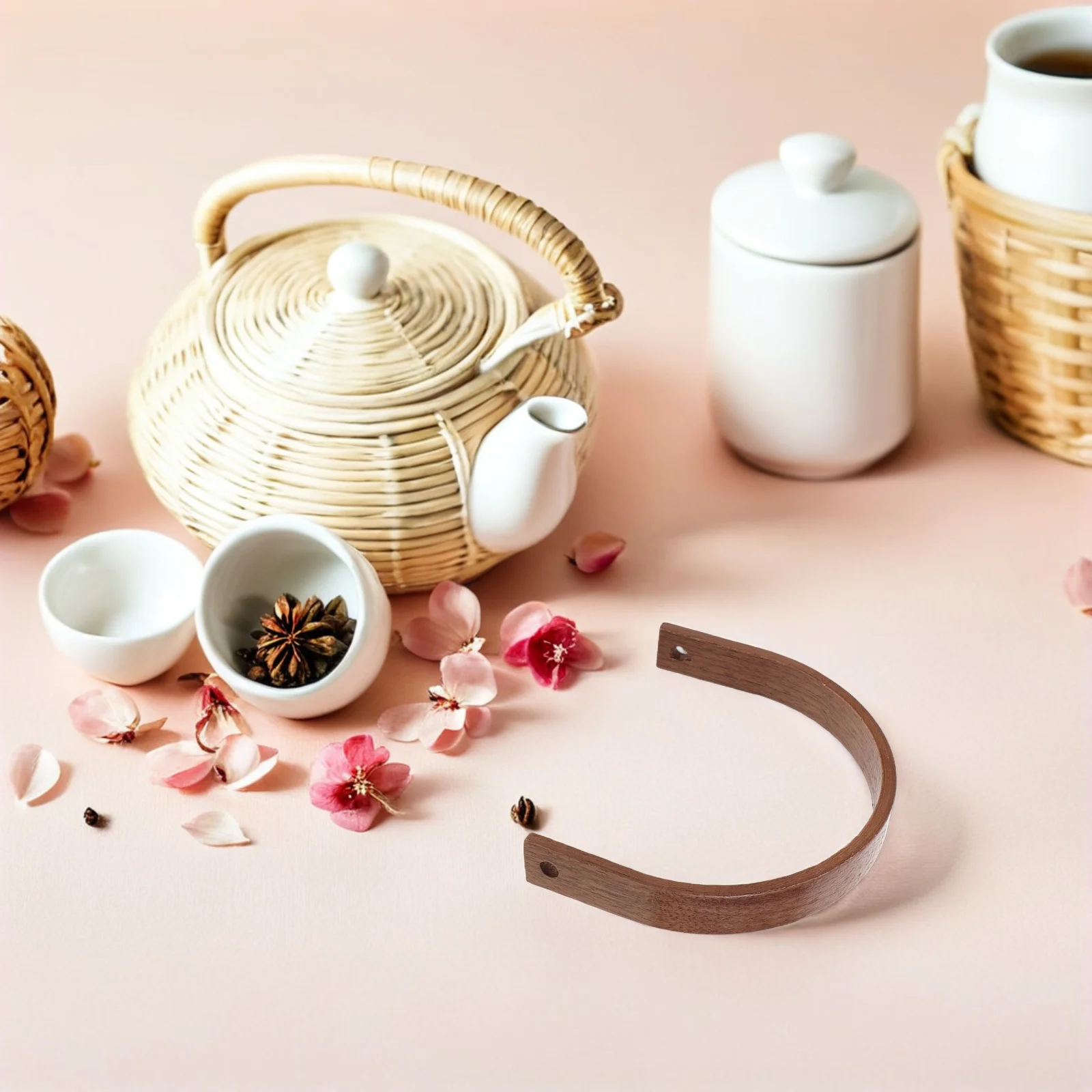 

6Pcs Wooden Teapot Handle Replacement Ergonomic U-Shape Design for Ceramic Pottery Teakettle Heat Isolation Accessory