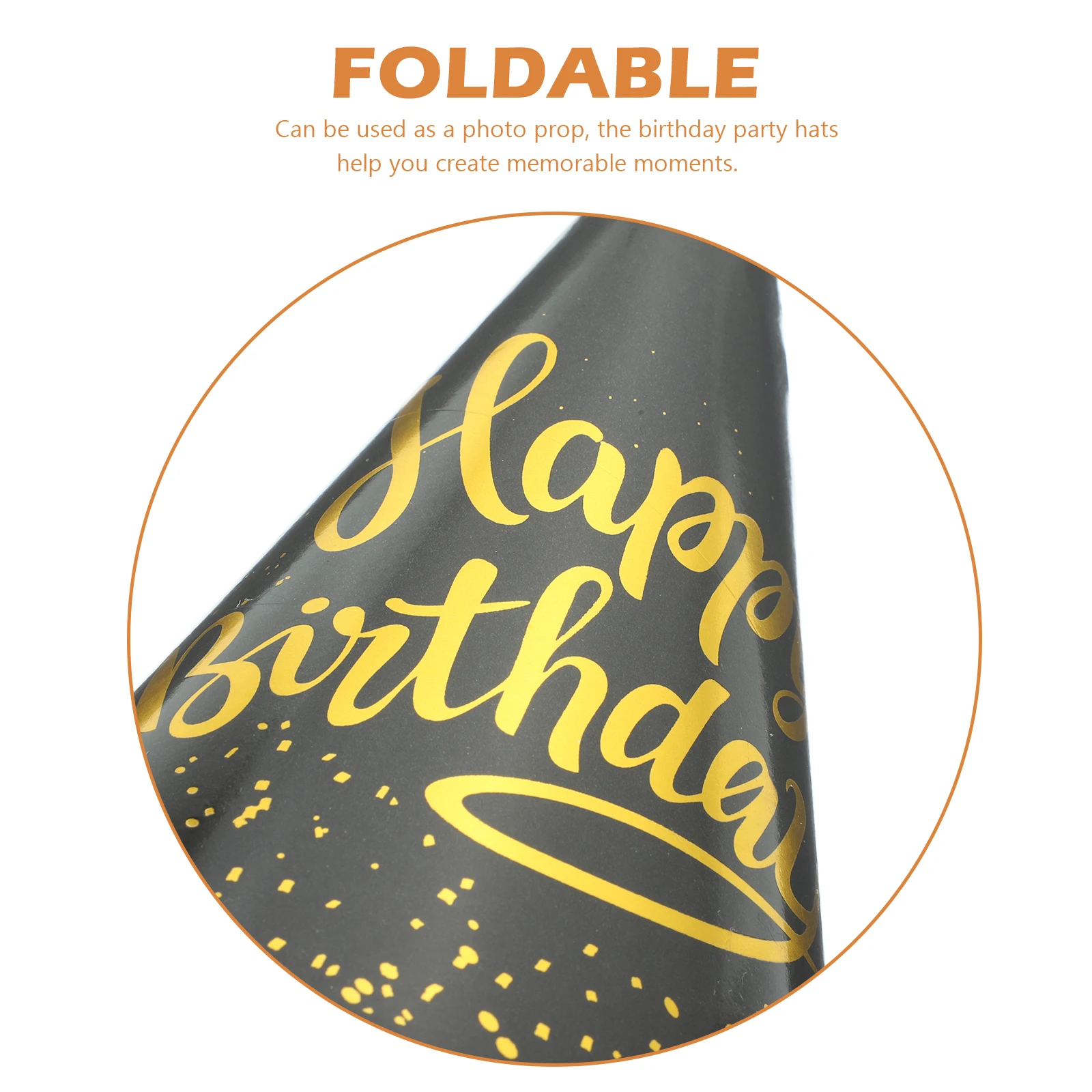 

10pcs Birthday Kids Adults Cone Birthday Party Hats Supplies Golden Ball Black Dots Photo Props Easy Wear