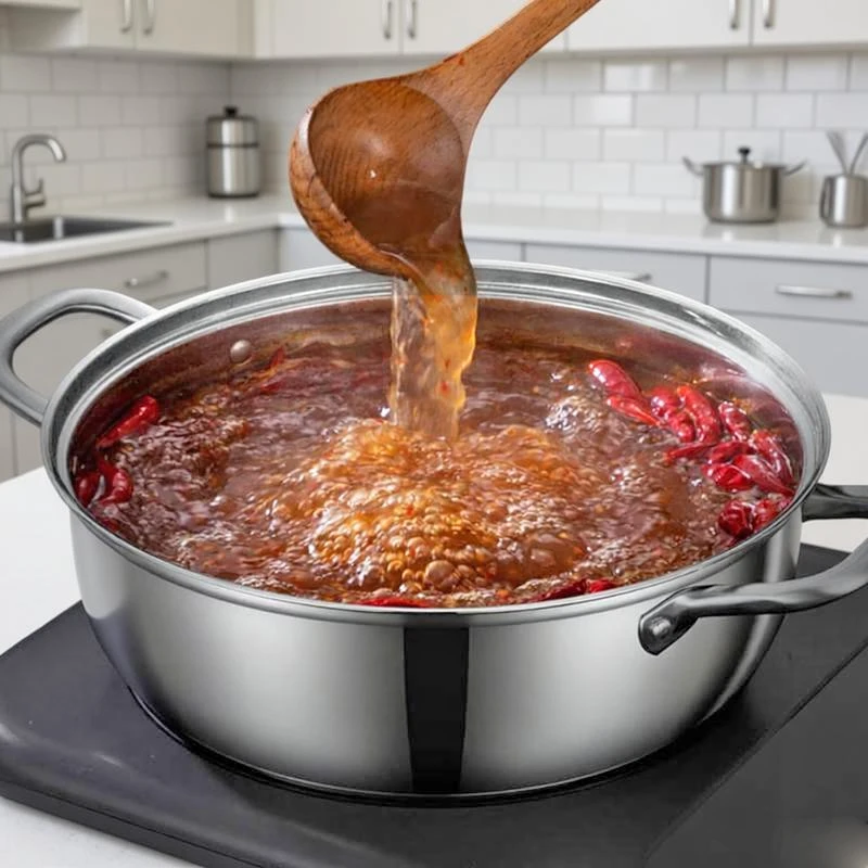 1Pc Thickened Stainless Steel Hot Pot, Commercial Flat Bottomed Soup Pot, Small Hot Pot, Dry Pot, Spicy Hot Pot Clear Soup Pot
