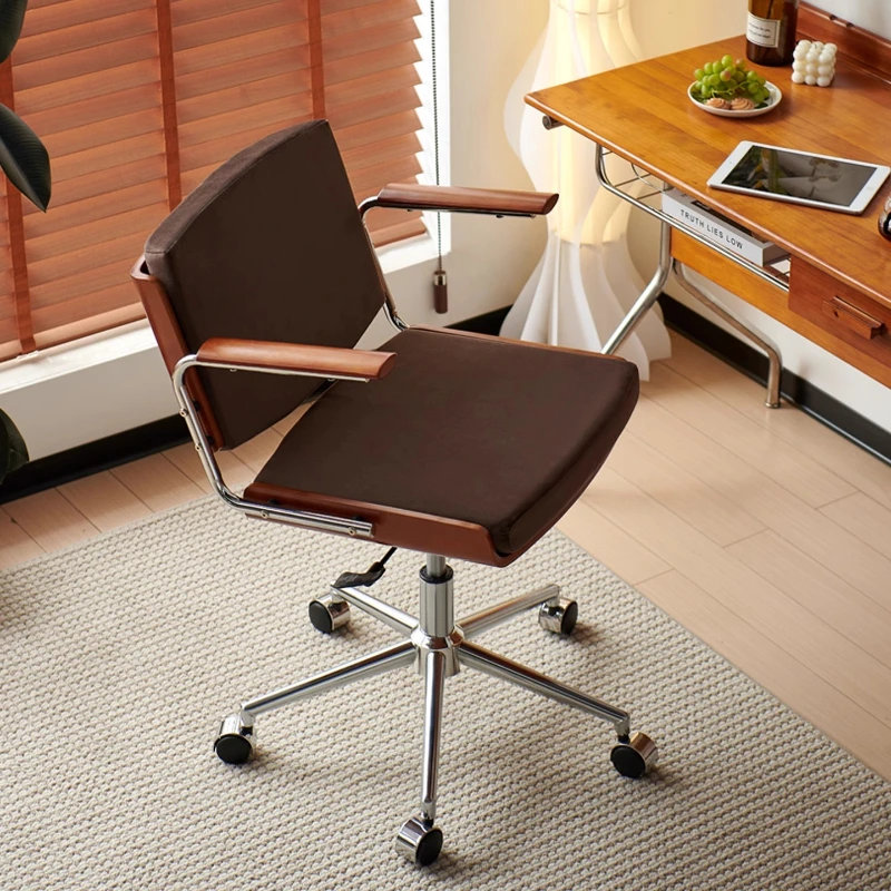 Vintage Ergonomic Computer Chair Solid Wood Office Chair with Adjustable Swivel Comfortable Desk Chair for Home Study Furniture