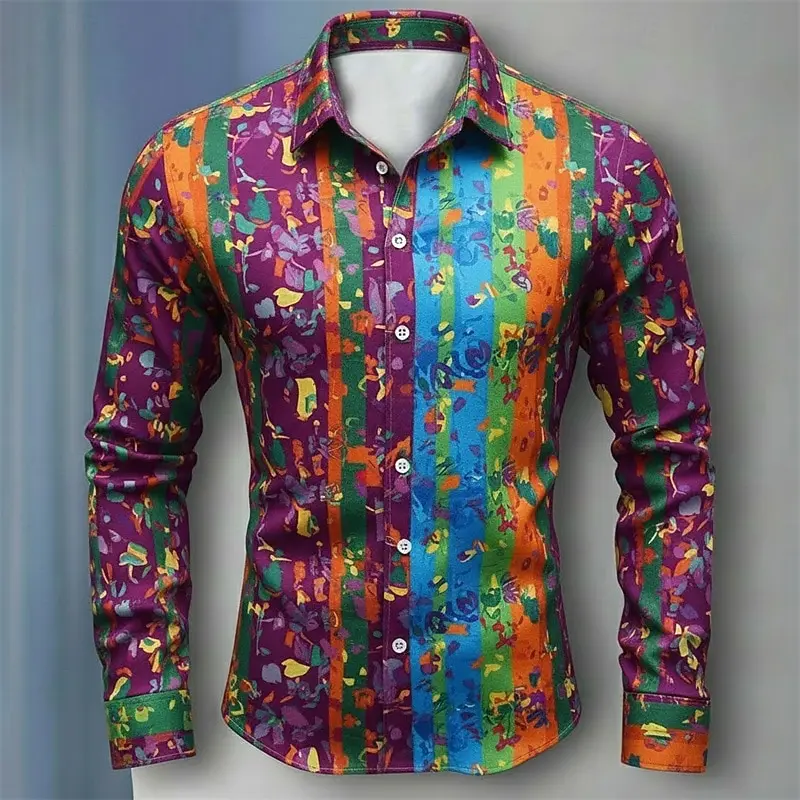 

2026 Марди Гра Мужская клетчатая рубашка-маска с рисунком Рубашка на пуговицах с длинным рукавом Гавайская повседневная удобная повседневная праздничная уличная одежда