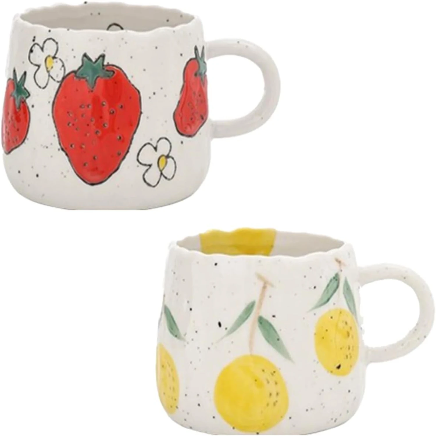 Fruit Ceramic Coffee Cup 300ML Hand-Drawn Design Tea Mug Office Graduation Gift Mandarin Lemon.