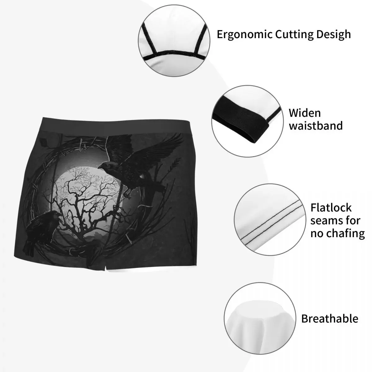 Bóxer de árbol de la vida con cuervos para hombre, ropa interior con estampado 3D s Valhalla, bragas suaves